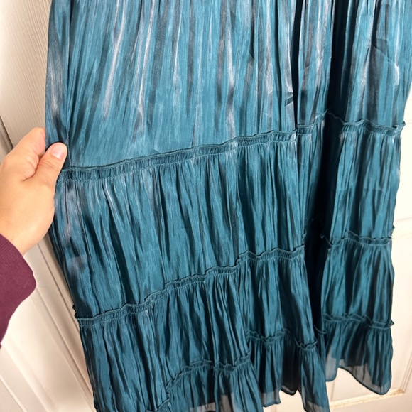 NWT Grey Collective Green Hi-Neck Ruffle Sleeve Smocked Tiered Maxi Dress WomenS - Picture 3 of 8